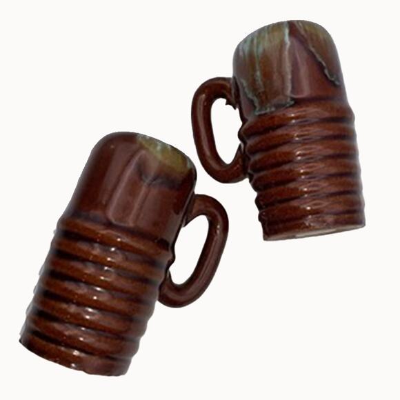 Vintage Drip Glaze Salt & Pepper Shaker Set Brown/Green with Handle - Picture 10 of 10